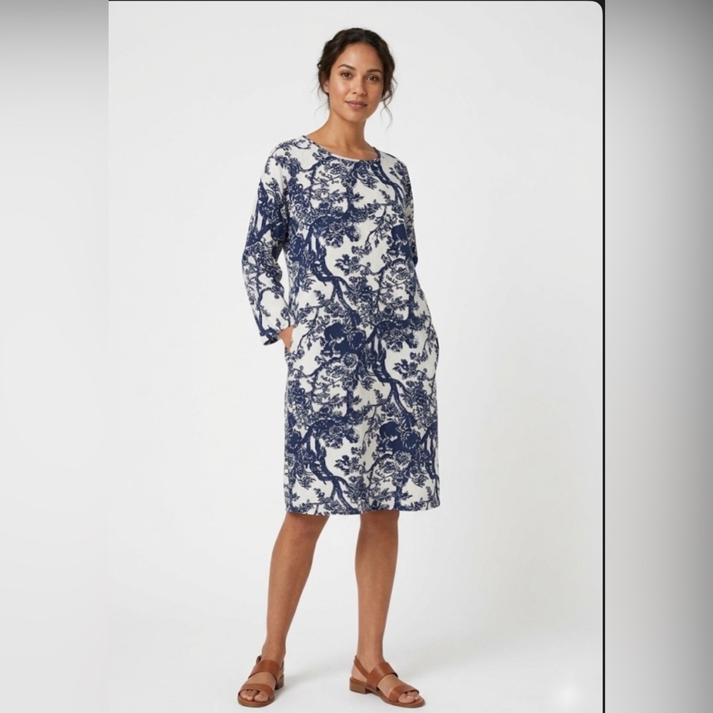 ZANZEA Blue & White Tree Floral Cotton Midi Dress w/ Pockets - Size L